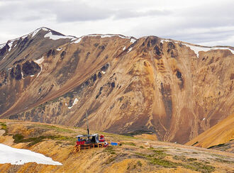Drill pad set on the crest of a mountain in Yukon, Canada.