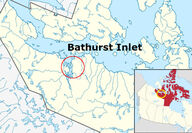 Map showing Bathurst Inlet in Nunavut, Canada.