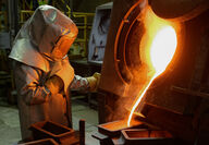 Molten gold being poured into a bar at the Fort Knox Mine.