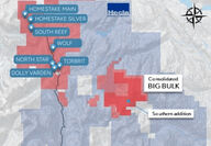 Map showing gold, silver, copper, and molybdenum properties near Kitsault, BC.