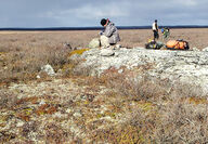 North Arrow team examining possible lithium outcrop.