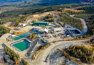 Aerial view of the mill buildings and water storage ponds at the Keno Hill mine.