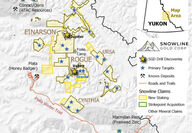 Map showing the staked and acquired claims by Snowline Gold from StrikePoint.