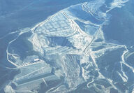 Aerial photo of collapsed heap leach pad at Eagle Gold Mine.