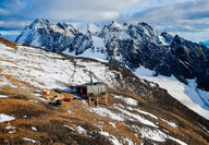 A drill tests for copper and gold on an alpine slope in Northern BC.