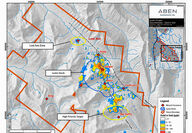 Justin gold project and the two target zones in Yukon, Canada.