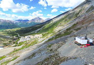 Drill rig built along the side of a steep slope in Canada’s Yukon.