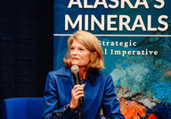Sen. Murkowski speaking at a summit on critical minerals in Alaska.