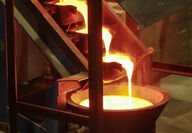 Liquid gold being poured at the Pogo Mine in Alaska.