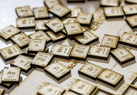 Wooden tiles with each of the elements on the periodic table.