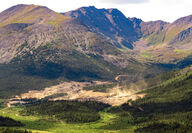 Looking north at a placer gold mine in the valley draining Mount Hinton, Yukon.